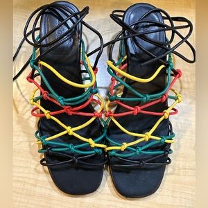 CHLOE Jamie Strappy Leather Knotted Ankle Block Heel Tie Wrap Sandal size 38.5